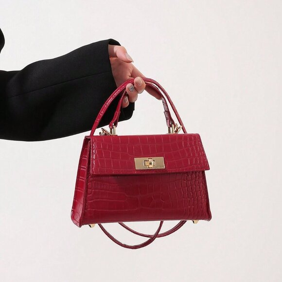 Burgundy Casual Women's Metallic Alligator Pattern Mini Handbag - Picture 1 of 11